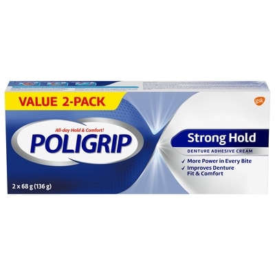 Poligrip Crème adhésive pour dentiers forte adhérence duo économique 136 g, 13,23 $/100g