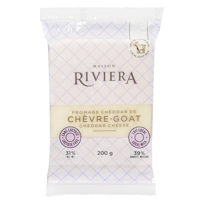 Riviera Goat Cheddar Cheese 31 % M.F. 200 g, $5.50/100g