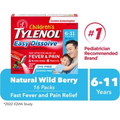 Tylenol Childrens Easy Dissolve Natural Wild Berry Acetaminophen Powder - Kids Pain Relief 16 ea, $0.66/1ea