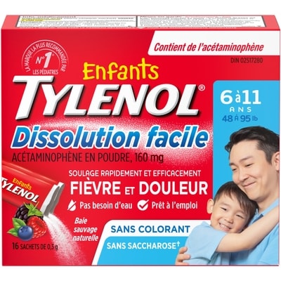 Tylenol Poudre Enfants Dissolution facile, Baie sauvage naturelle - Analgsique pour enfants 16 ea, 0,72 $/1ch
