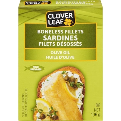 Clover Leaf Filets de sardines sans arêtes à l’huile d’olive 106 g, 3,10 $/100g