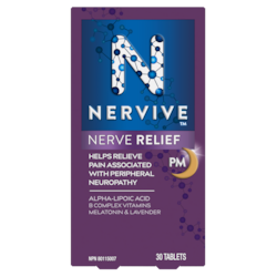 Nervive Nerve Relief PM, Helps Relieve Pain associated with Peripheral Neuropathy, Alpha Lipoic Acid ALA, Vitamins B1-Thiamine, B6, & B12, Melatonin, Chamomile, Lavender, 30-Night Supply, 30 Ct 30 ea, $1.07/1ea