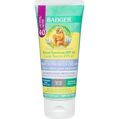 Badger Zinc Oxide Baby Sunscreen Cream Chamomile Broad Spectrum Spf 40 Active 87 ml, $34.47/100ml