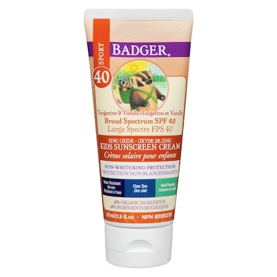 Badger Kids Sunscreen Cream Tangerine & Vanilla Broad Spectrum Spf 40 Sport 40 87 ml, $34.47/100ml