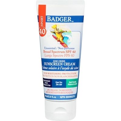 Badger Zinc Oxide Sunscreen Cream Unscented Broad Spectrum Spf 40 Sport 40 87 ml, $34.47/100ml