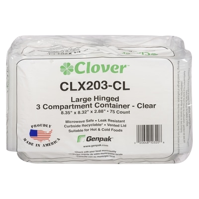null Large Hinged 3 Compartment Container Clear 75 ea, $0.48/1ea