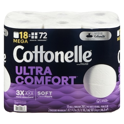 Cottonelle Ultra Comfort Toilet Paper, Strong Bath Tissue, 18 Mega Rolls (18 Mega Rolls = 72 regular rolls), 268 Sheets per Roll, 2-Ply Toilet Paper 268 ea, $0.08/1ea