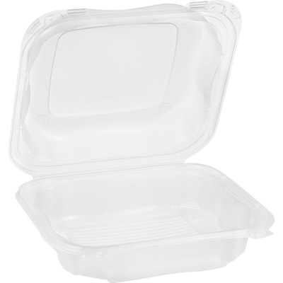 null Grand contenant à charnières transparent 8,35 x 8,32 x 2,88 po 75 ea, 0,44 $/1ch