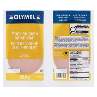 Olymel Sliced Meat Mock Chicken Meat Loaf 500 g, $1.30/100g
