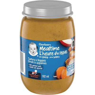 Gerber Mealtime Purée Turkey And Veggies Jar 162 ml, $1.72/100ml