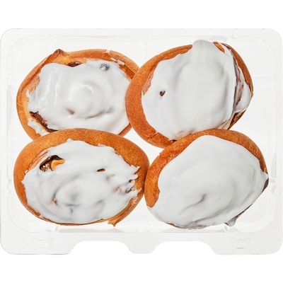 null Instore Made Cinnamon Buns, Glaze and Icing 4 pack 612 g, $0.82/100g