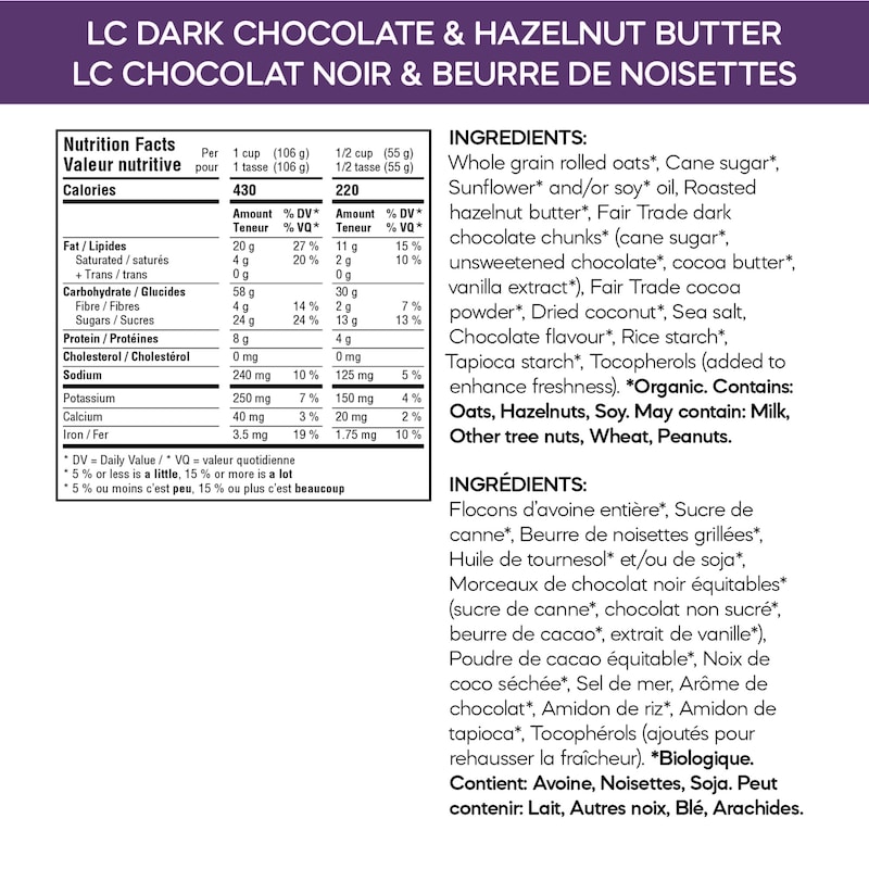 Organic Dark Chocolate & Hazelnut Butter Granola