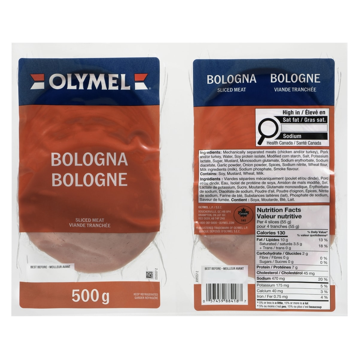 Olymel Sliced Meat Bologna 500 g, $1.30/100g