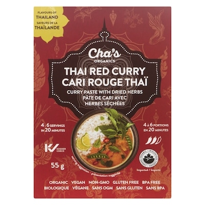 Cha’s Organics Pâte de Cari avec Herbes Séchées Cari Rouge Thaï 55 g, 11,82 $/100g