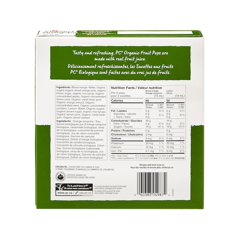 Blood Orange and Lemon Fruit Pops, Organic