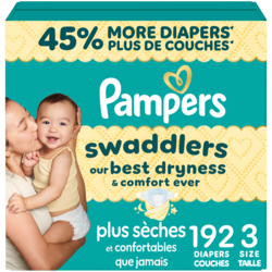Swaddlers Diapers, Size 3 (13-26 lbs), 192 Count, Absorbent, Keeps Baby Dry and Comfortable, Skin Safe Disposable Baby Diaper