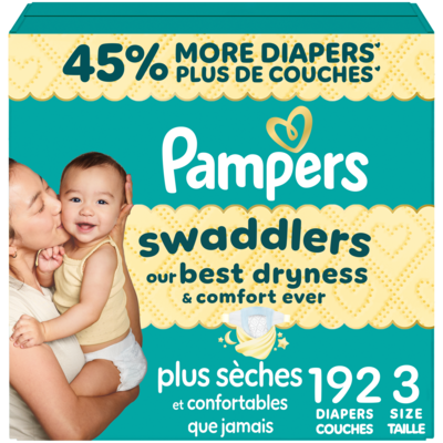 Pampers Swaddlers Diapers, Size 3 (13-26 lbs), 192 Count, Absorbent, Keeps Baby Dry and Comfortable, Skin Safe Disposable Baby Diaper 192 ea, $0.31/1ea