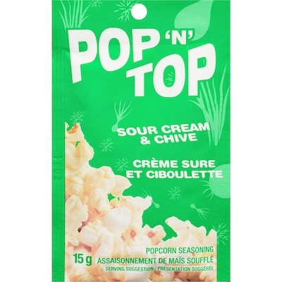 Pop n Top Assaisonnement De Maïs Soufflécrème Sure Et Ciboulette 15 g, 8,60 $/100g