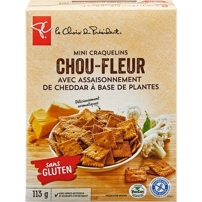 le Choix du Président Mini craquelins de chou-fleur avec assaisonnements de cheddar à base de plante, sans gluten 113 g, 5,31 $/100g