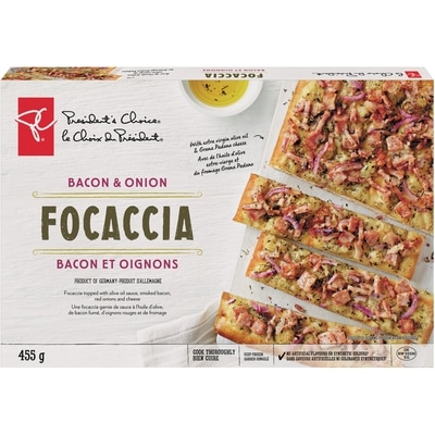 le Choix du Président Focaccia bacon et oignon 455 g, 1,32 $/100g