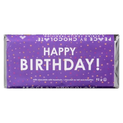 Peace By Chocolate Happy Birthday Chocolate Bar, Milk Chocolate with Hazelnuts 92 g, $6.51/100g