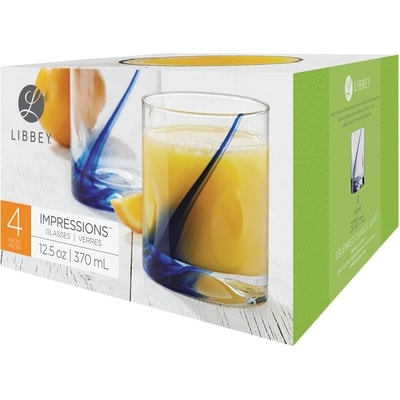 Libbey Verres Impressions, bleu strié et transparent, ensemble de 4 1 ea, 9,00 $/1ch