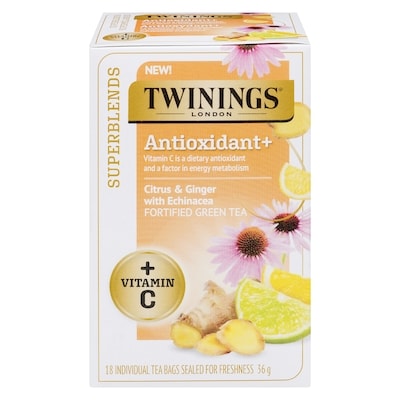 Twinings Superblends Fortified Green Tea Citrus & Ginger With Echinacea 18 ea, $0.50/1ea