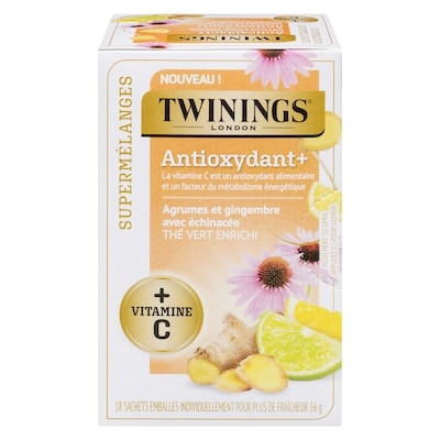 Twinings Supermélanges thé vert enrichiagrumes et gingembre avec échinacée 18 ea, 0,33 $/1ch