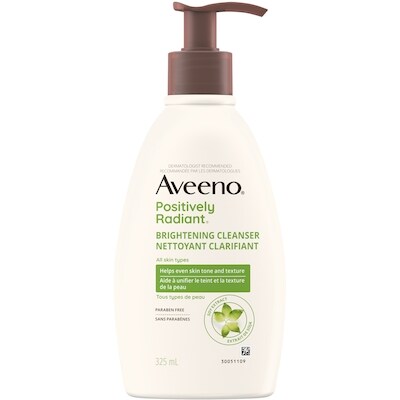 Aveeno Nettoyant clarifiant Positively Radiant - Démaquillant, Nettoyant pour le visage à base d'extrait de soja, Déloge le sébum et unifie le teint 325 ml, 4,67 $/100ml