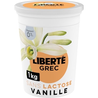 Liberté Grec Yogourt 0 % Sans lactose, Vanille, Teneur élevée en protéines 1000 g, 0,95 $/100g
