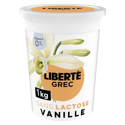 Liberté Grec Yogourt 0 % Sans lactose, Vanille, Teneur élevée en protéines 1000 g, 1,05 $/100g
