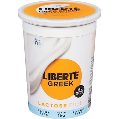 Liberte Greek 0% Lactose Free Yogurt, Plain, High Protein 1000 g, $0.95/100g