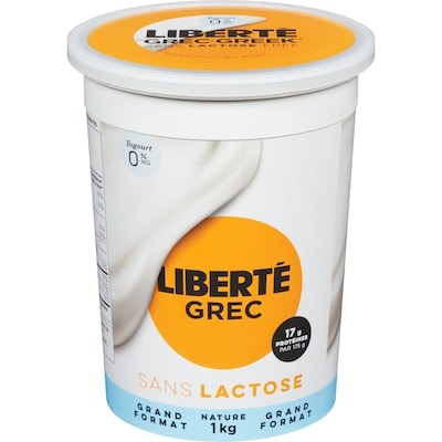 Liberté Grec Yogourt 0 % Sans lactose, Nature, Teneur élevée en protéines 1000 g, 0,95 $/100g