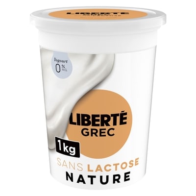 Liberté Grec Yogourt 0 % Sans lactose, Nature, Teneur élevée en protéines 1000 g, 1,05 $/100g