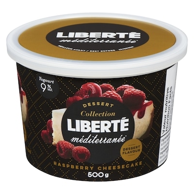 Liberte Méditerranée 9% Yogurt, Raspberry Cheesecake 500 g, $1.20/100g