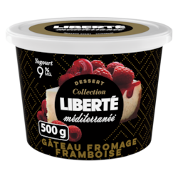 Liberté Yogourt Méditerranée 9 %, gâteau au fromage aux framboises 500 g, 0,78 $/100g