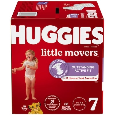 Huggies Couches pour bébés Little Movers, taille 7 (41 livres et plus), 68 couches 68 ea, 0,62 $/1ch