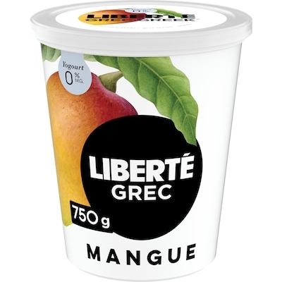 Liberté Grec Yogourt 0 %, Mangue, Teneur élevée en protéines 750 g, 0,87 $/100g