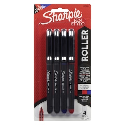 Sharpie Stylo à bille roulante Sharpie, stylo de précision à pointe d’aiguille (0,5 mm), couleurs assorties, 4 unités 4x1.0 ea, 2,88 $/1ch