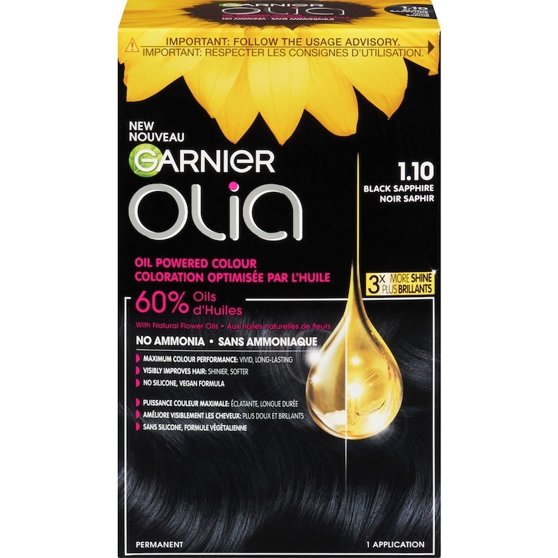 Olia Permanent Hair Dye No Ammonia and Oil Powered, 1 pack Black Sapphire