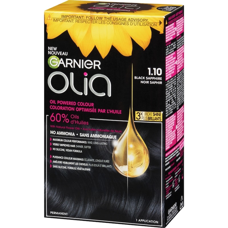 Olia Permanent Hair Dye No Ammonia and Oil Powered, 1 pack Black Sapphire