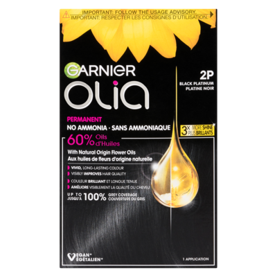 Olia Coloration Permanente Sans Ammoniaque Optimisée par l'Huile, 1 unité Platine Noir