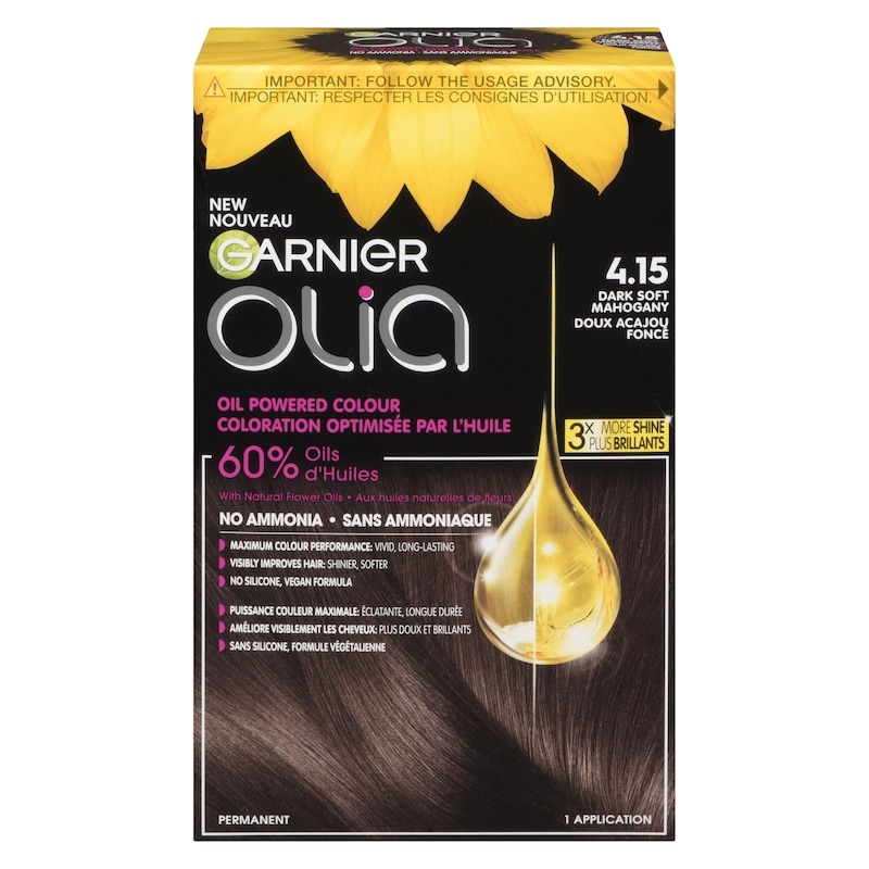 Olia Permanent Hair Dye No Ammonia and Oil Powered, 1 pack Dark Soft Mahogany