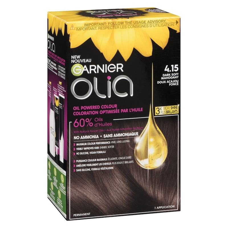 Olia Permanent Hair Dye No Ammonia and Oil Powered, 1 pack Dark Soft Mahogany