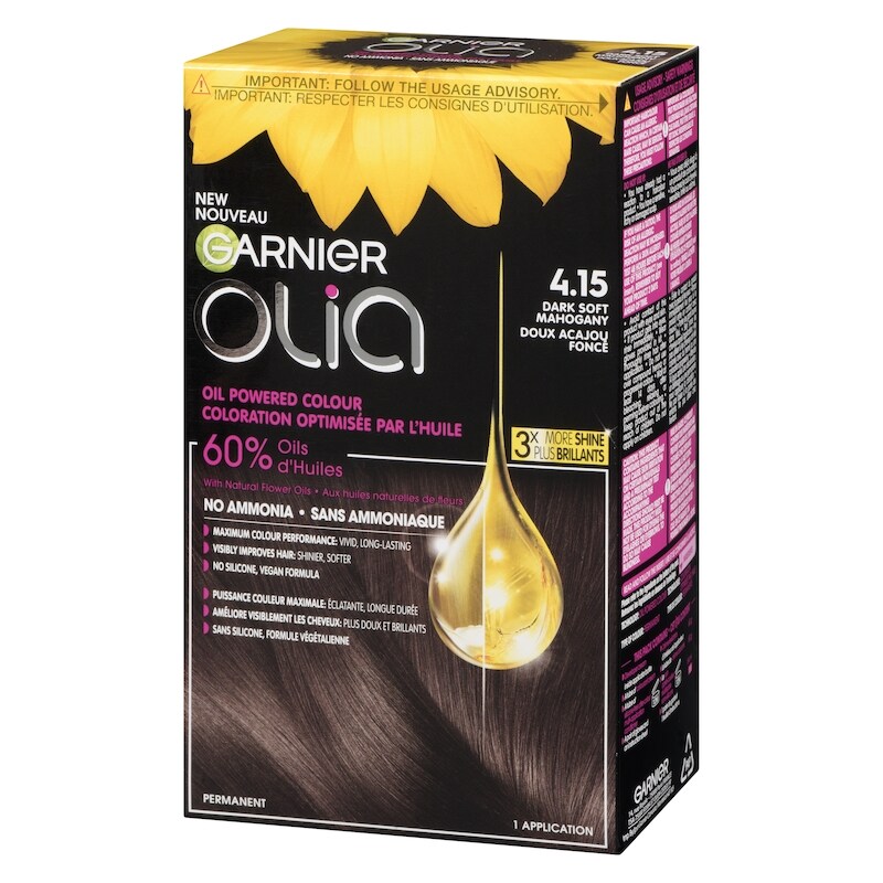 Olia Permanent Hair Dye No Ammonia and Oil Powered, 1 pack Dark Soft Mahogany