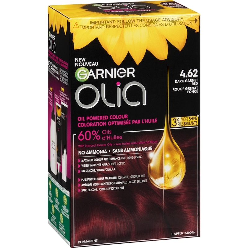 Olia Permanent Hair Dye No Ammonia and Oil Powered, 1 pack Dark Garnet Red