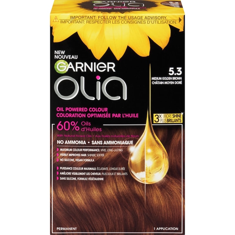 Olia Permanent Hair Dye No Ammonia and Oil Powered, 1 pack Medium Golden Brown