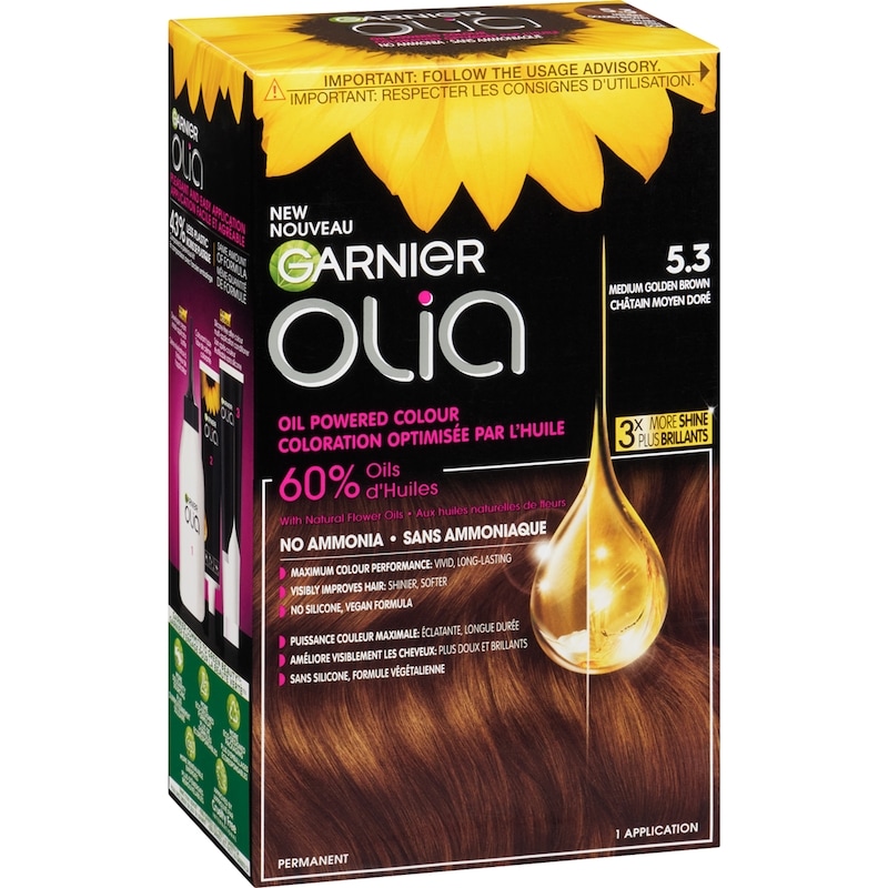 Olia Permanent Hair Dye No Ammonia and Oil Powered, 1 pack Medium Golden Brown