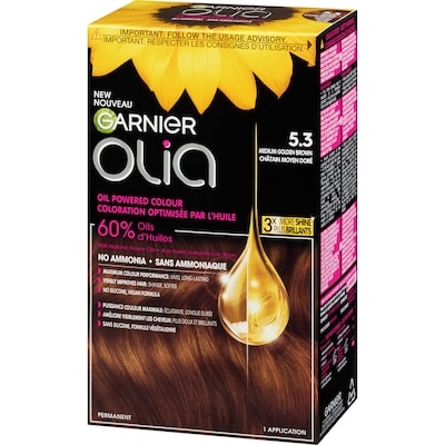 Olia Permanent Hair Dye No Ammonia and Oil Powered, 1 pack Medium Golden Brown