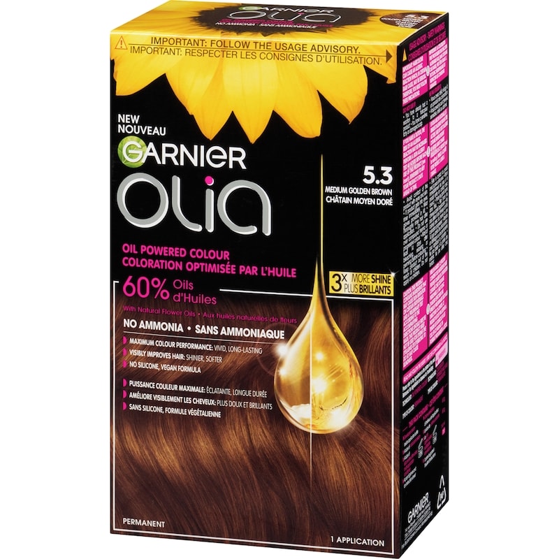 Olia Permanent Hair Dye No Ammonia and Oil Powered, 1 pack Medium Golden Brown
